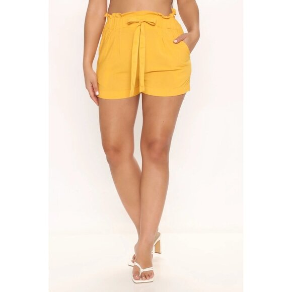 NWT‎ FASHION NOVA Rosie Tie Waist Shorts SIZE S Color Mustard - Picture 1 of 8